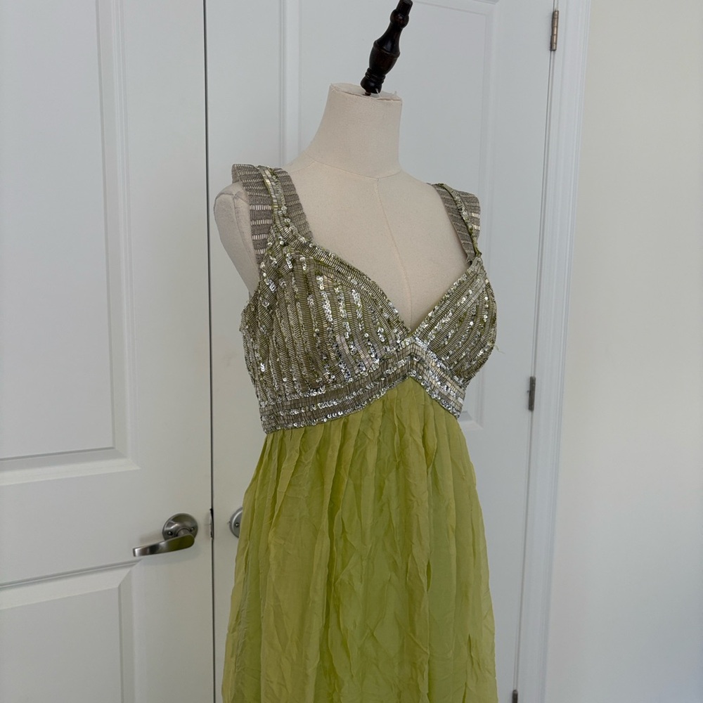 Morrell Maxie Lime Green Silk Gown | Beaded Bodice | Size 14 | New